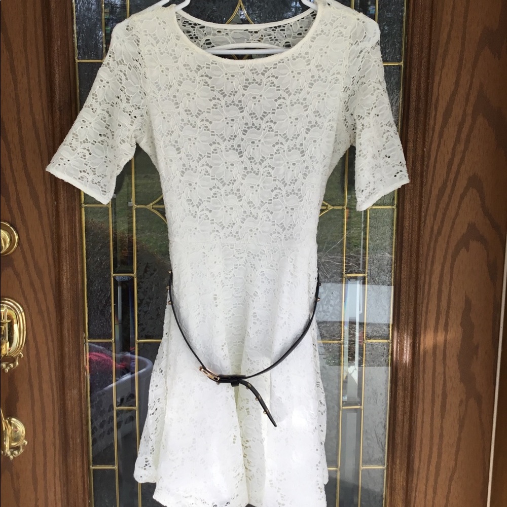 White Lace Dress with Removable Belt